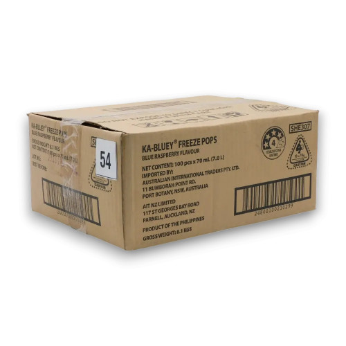 Ka-Bluey Snap-Stix bulk box - blue raspberry flavour freeze pops, perfect for school canteens, available at The Professors.