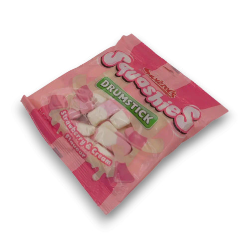 Swizzels Squashies Drumstick Strawberries & Cream 140g soft gummies, retail bag sold by The Professors Online Lolly Shop.