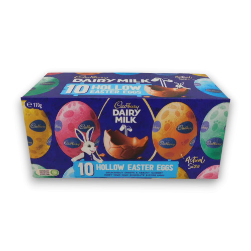 Assorted foil wrapped hollow milk chocolate Easter eggs 170g box by Cadbury Dairy Milk, available at The Professors Online Lolly Shop.
