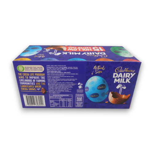 Cadbury Dairy Milk Assorted Hollow Easter Eggs 255g box with colourful egg designs, available at The Professors Online Lolly Shop.