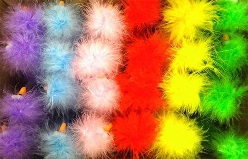 Assorted Fluffy Chicken Pens in multiple colours, including blue, green, pink, purple, yellow, and red, available at The Professors