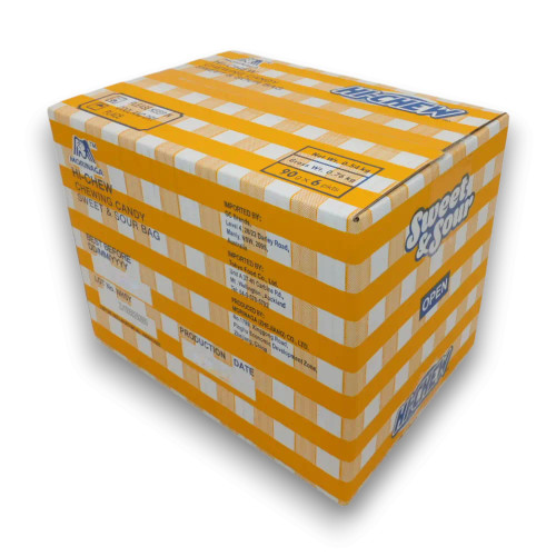Hi-Chew Sweet and Sour 6 x 90g bags outer carton box, available at The Professors Online Lolly Shop.