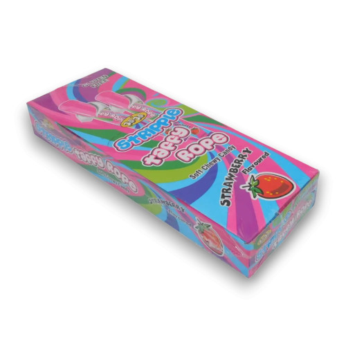 JoJo Stripple Taffy Rope - Strawberry flavour in a colourful 24 x 20g display box, gluten-free, available at The Professors