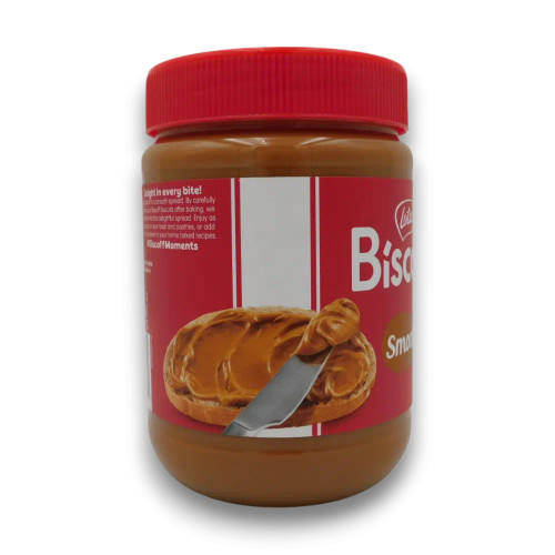 Lotus Biscoff 720g smooth biscuit spread jar showing caramelised biscuit flavour spread, available at The Professors Online Lolly Shop