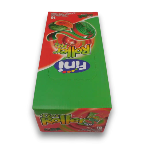 Fini Roller Fizz Watermelon Flavour display unit highlighting branded packaging and product details, available at The Professors