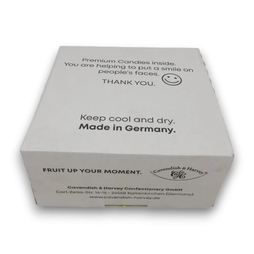 Cavendish & Harvey Sour Lemon Drops outer box with storage and brand details, available at The Professors