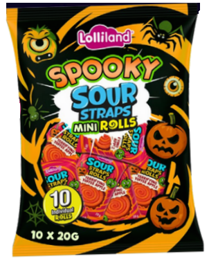 Lolliland - Spooky Sour Straps - Mini Rolls (200g bag | 10 x 20g pcs)