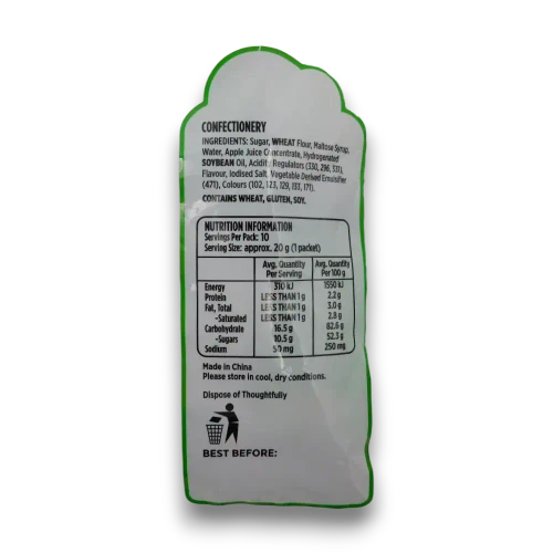 Lolliland Halloween Sour Straps Bites ingredients, allergen and nutrition panel for Ghoulish Grape lollies