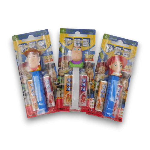 Pez Toy Story dispensers 17g candy blister packs featuring character designs, available at The Professors