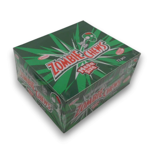 Sweetmans Zombie Chews sour watermelon 72 bar display unit mega size chew candy, available at The Professors