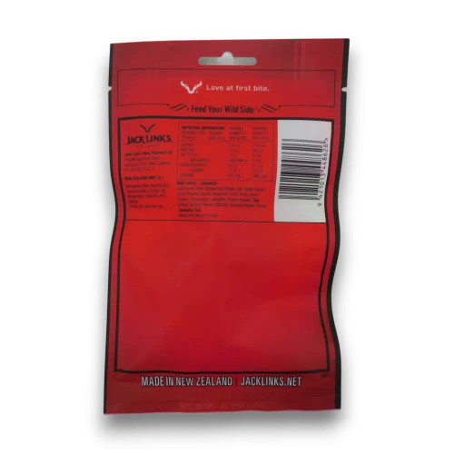 Jack Link’s Jalapeño Beef Jerky 45g single pack back view, nutrition and product details at The Professors Online Lolly Shop.