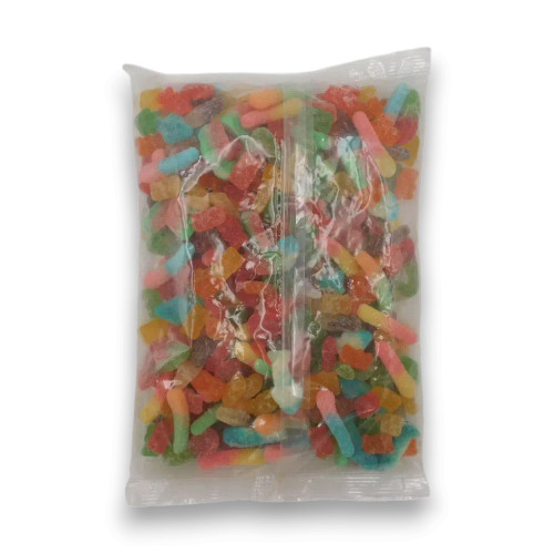 Sweet Treats assorted sour gummy lollies mix in 1kg packaging with varied shapes and colours, available at The Professors