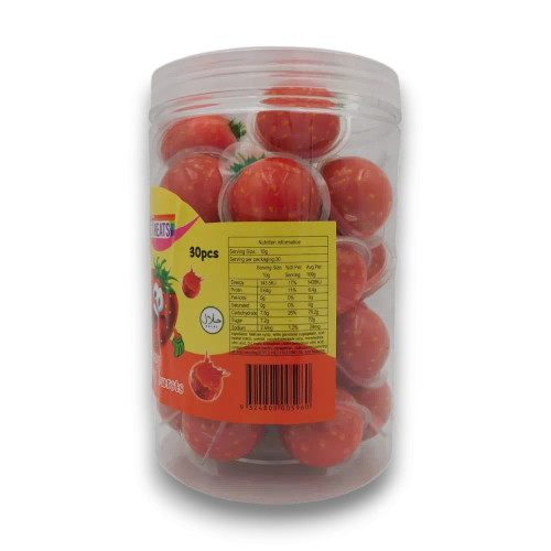 Sweet Treats Strawberry Bursts gummy candies in display jar, individually packed novelty sweets, available at The Professors