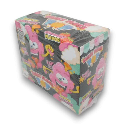 Fairy Floss Pops Strawberry 12x11g display unit, strawberry flavoured fairy floss bags from The Professors Online Lolly Shop.