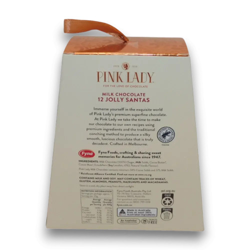 Pink Lady Milk Chocolate Santas 180g gift box ready for Christmas gifting, from The Professors Online Lolly Shop.