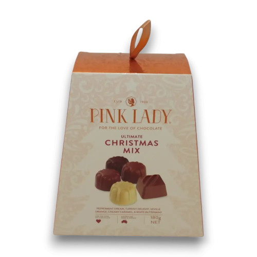 Pink Lady Ultimate Christmas Mix Twist Wraps 180g gift box with assorted chocolates, from The Professors Online Lolly Shop.