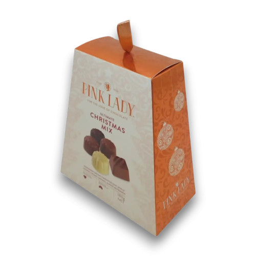 Pink Lady Ultimate Christmas Mix featuring salted caramel, raspberry, mocha, and milk truffle chocolates, from The Professors.