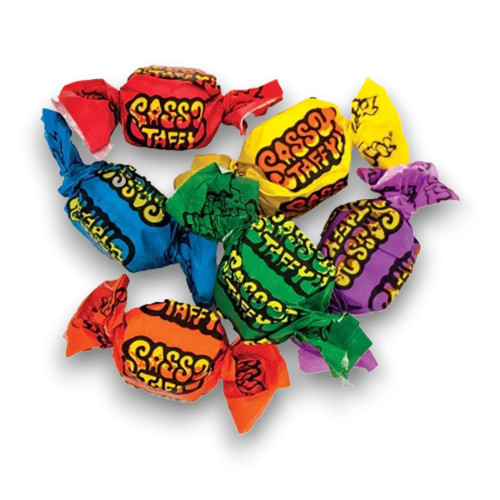 Taffy Town Sassy Sour Fruits Assortment: chewy sour taffy pieces in assorted bright colours, available at The Professors