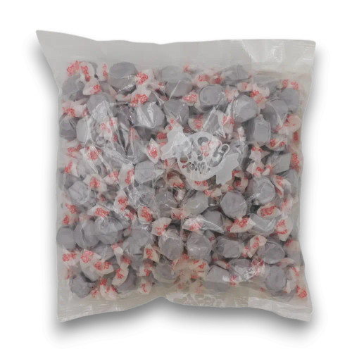 Taffy Town Boysenberry Syrup salt water taffy pieces in a 1.1kg bulk bag, available at The Professors Online Lolly Shop.