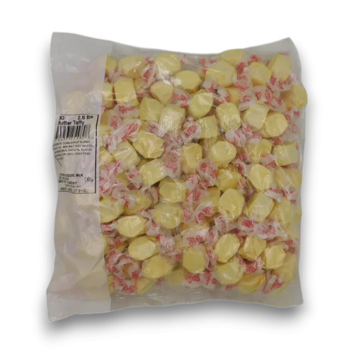 Taffy Town Butter Taffy soft chewy salt water taffy pieces in bulk packaging, available at The Professors Online Lolly Shop.