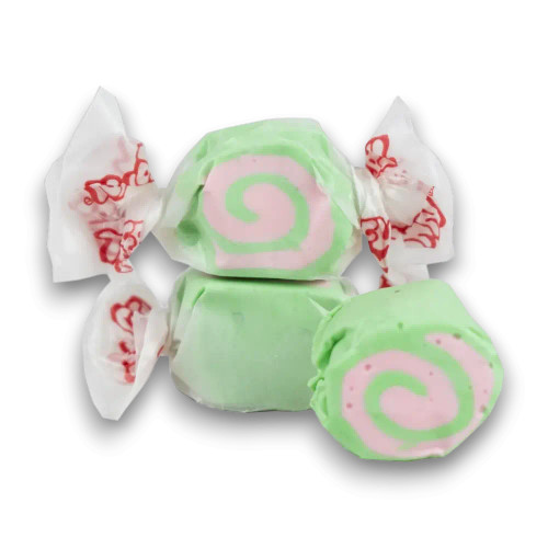 Taffy Town Cherry Limeade Salt Water Taffy green and pink swirl chewy pieces from The Professors Online Lolly Shop.