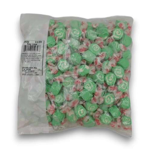 Close-up of Taffy Town Salt Water Taffy - Key Lime flavour in a 1.1kg bulk pack, from The Professors Online Lolly Shop.
