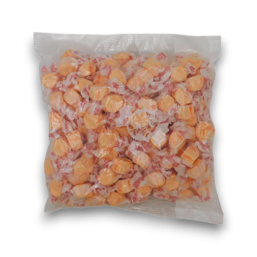 Taffy Town - Salt Water Taffy - Orange Taffy 1.1kg bag with citrus-flavoured chewy taffies, at The Professors Online Lolly Shop.