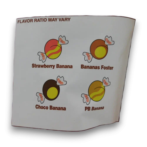 Taffy Town Go Bananas taffy flavour assortment showing Strawberry Banana and Choco Banana varieties, available at The Professors