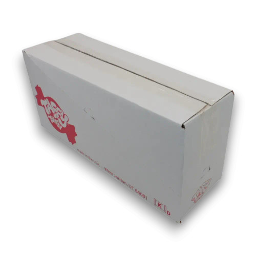 Left side angle of Taffy Town Sassy Sour Fruits bulk carton packaging, available at The Professors Online Lolly Shop.
