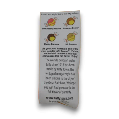 Ingredients list of Taffy Town - Salt Water Taffy - Go Bananas (Display unit | 12 x 99g bags).