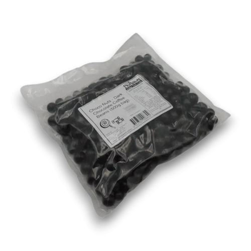 Dark chocolate coated coffee beans by Choco Nuts in a 500g confectionery bag from The Professors Online Lolly Shop
