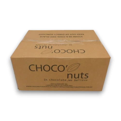 Choco Nuts White Chocolate Coconut Rough 5kg carton showing bulk chocolate coconut pieces for resale and events at The Professors Online Lolly Shop.