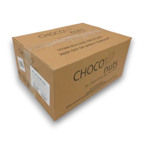 Choco Nuts White Chocolate Coconut Rough 5kg wholesale carton containing white chocolate coated coconut rough pieces at The Professors Online Lolly Shop.