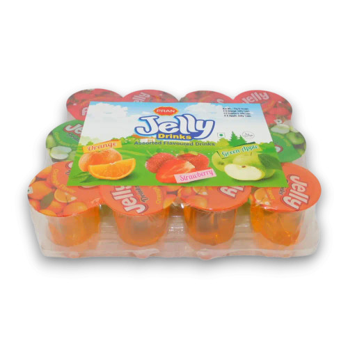 Pran assorted jelly drink cups with orange, strawberry and green apple flavours at The Professors Online Lolly Shop.