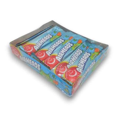 Airheads Sour Blue Blast display unit with 36 individually wrapped blue raspberry chewy candy bars at The Professors