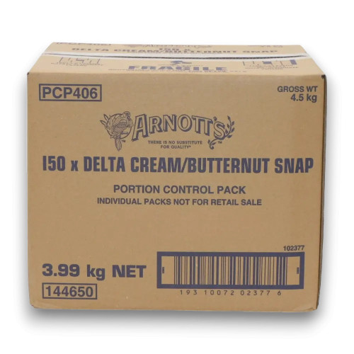 Bulk box of Arnott's Butternut Snap and Delta Cream Biscuits, available at The Professors Online Lolly Shop.