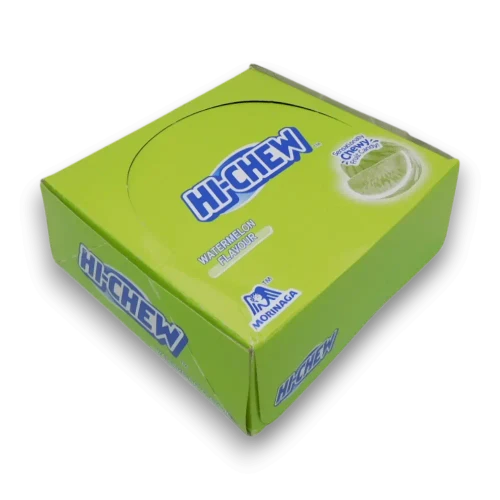 Hi-Chew Sticks Watermelon display unit containing 12 packs of chewy watermelon flavoured candy from The Professors