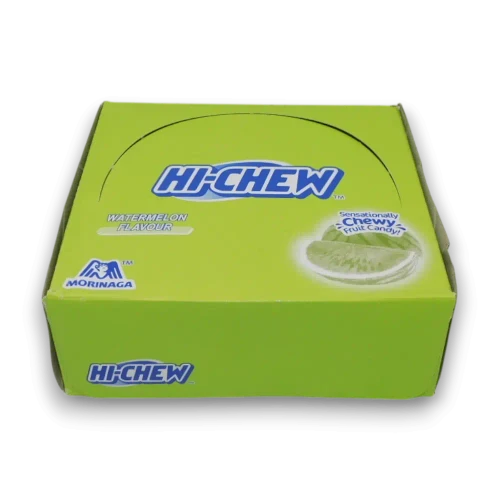 Hi-Chew Watermelon chewy candy sticks in 57g packs, 12-pack display unit available at The Professors