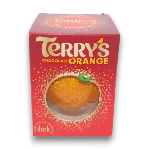 Terry's Chocolate Orange Dark Ball 145g orange-shaped dark chocolate made with real orange oil from The Professors Online Lolly Shop.