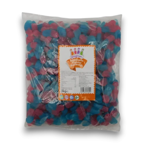 Kingsway Bubblegum Mermaids 3kg bulk bag with blue and pink bubblegum flavoured gummy mermaids from The Professors