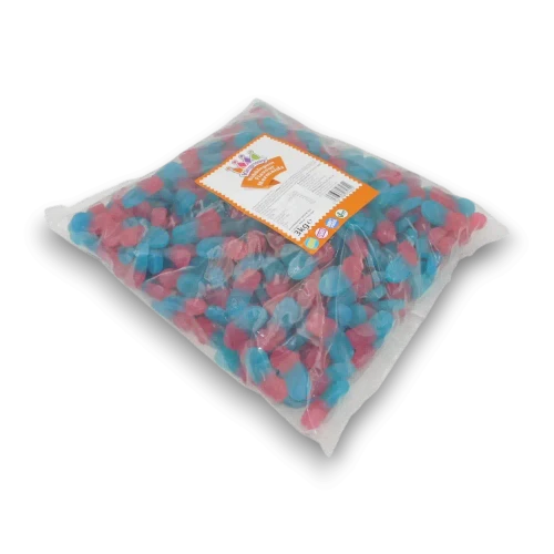 Kingsway Bubblegum Mermaids 3kg bag featuring blue and pink mermaid-shaped gummy lollies at The Professors
