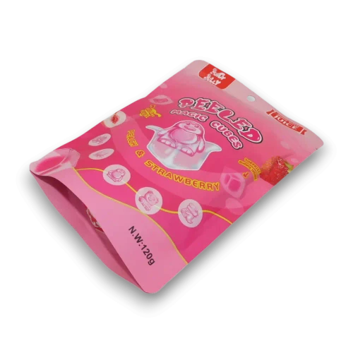 Juicy Jelly Magic Cubes Peach & Strawberry peelable gummy jelly treats, available at The Professors Online Lolly Shop.