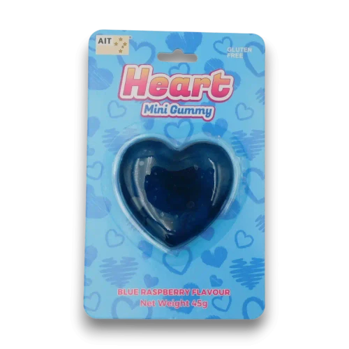Individual AIT Mini Gummy Heart 45g pack with blue raspberry flavour heart-shaped gummy, available at The Professors