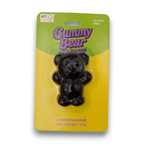 Individual AIT Mini Gummy Bear 45g pack with grape flavour bear-shaped gummy confectionery, available at The Professors