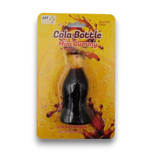 Individual AIT Mini Gummy Cola Bottles 45g pack featuring mini bottle-shaped cola gummies, available at The Professors