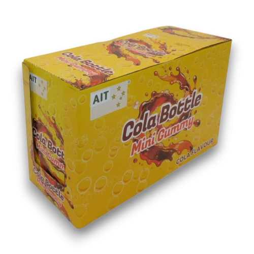 AIT Mini Gummy Cola Bottles display unit with bright retail-ready packaging, available at The Professors Online Lolly Shop.