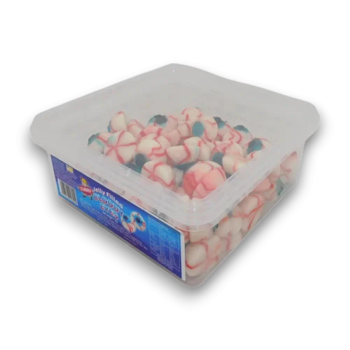 Gummini Jelly Filled Bloody Eyes 1kg tub containing novelty eyeball-shaped gummy sweets with jelly centres, available at The Professors