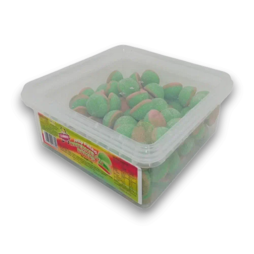 Gummini Jelly Filled Watermelon Bombs 1kg tub with watermelon-flavoured jelly filled gummies, available at The Professors Online Lolly Shop.