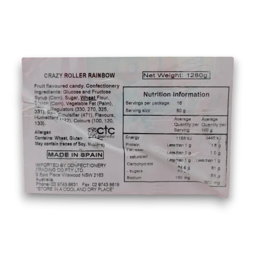 Nutritional information of Fini Roller Fizz Crazy 16 x 80g display unit