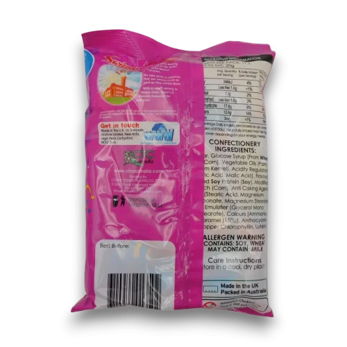 Swizzles Curious Chews 350g bag showing product information and nutrition panel at The Professors Online Lolly Shop.
